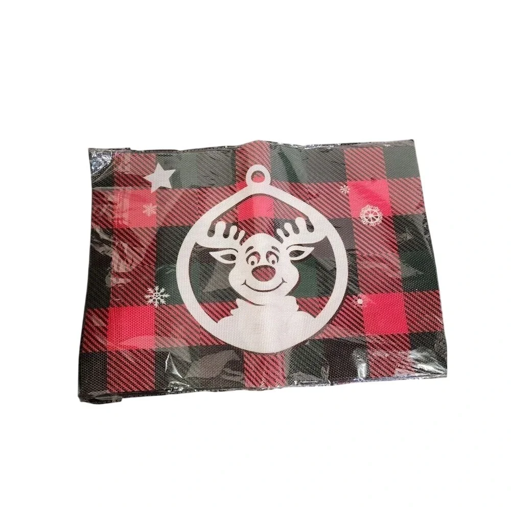 Christmas Buffalo Plaid Placemats Set of 4 Red Green Reindeer Gingerbread Tree